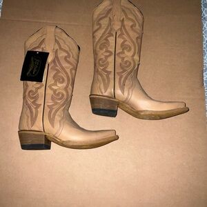 J.B. Dillon Womens Tan Leather Lace-Up Western Boots
